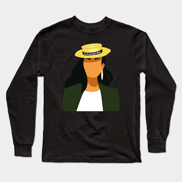 Madeira Island female no face illustration using the traditional straw hat Long Sleeve T-Shirt by Donaby